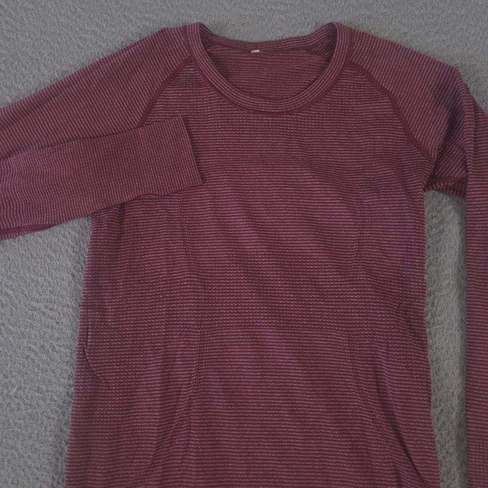 Lululemon Shirt Womens 4 Maroon Swiftly Tech Long‎ Sleeve 2.0 Striped Thumbholes
